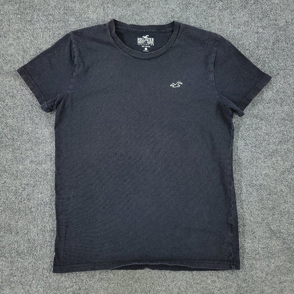 Hollister Shirt Men's Small Black Logo Crew Neck Short Sleeve Pullover Adult S
